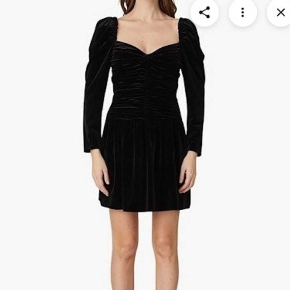 Shoshanna Womens Mari Ruched Velvet Long Sleeve Mini Dress Black Size 10 NEW